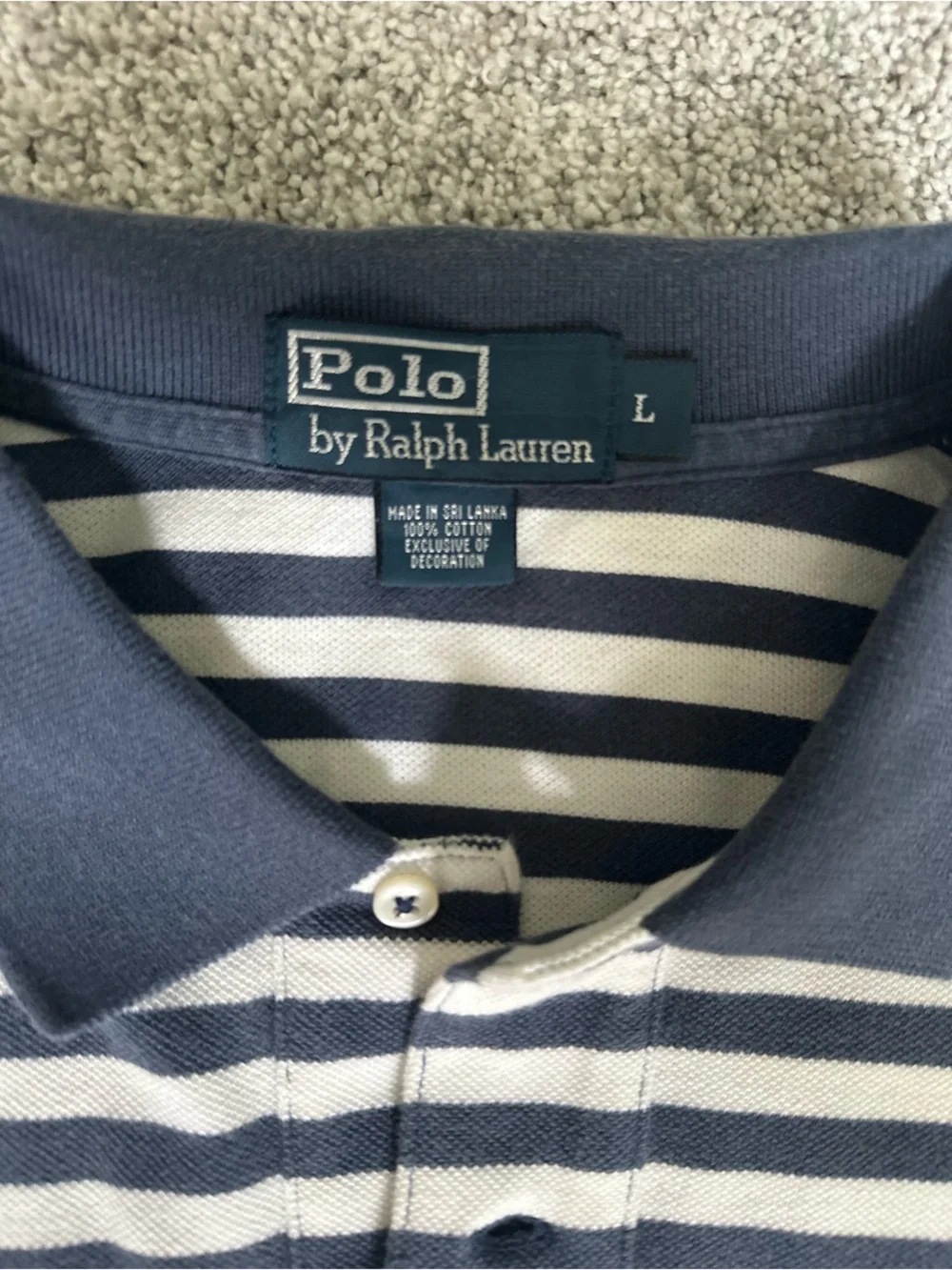Polo by Ralph Lauren Navy & White Striped Polo with Red Pony Logo